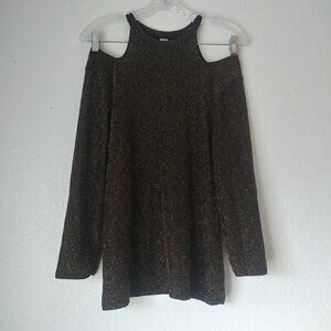 No Boundaries women's size XL black and gold cold shoulder metallic blouse